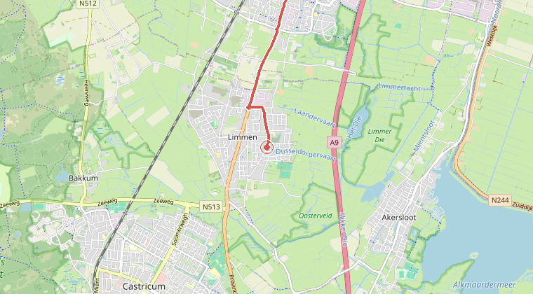 Kaart van de omgeving van de melding, met de kazerne die is gealarmeerd