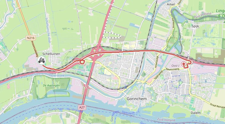 Kaart van de omgeving van de melding, met de kazerne die is gealarmeerd