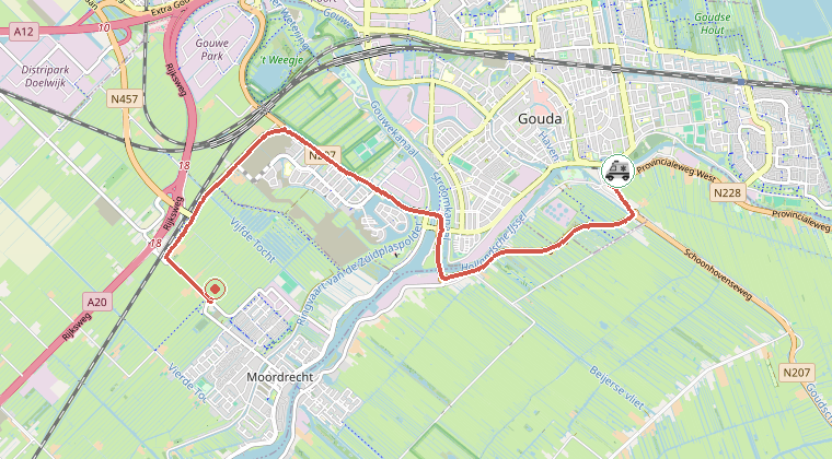 Kaart van de omgeving van de melding, met de kazerne die is gealarmeerd