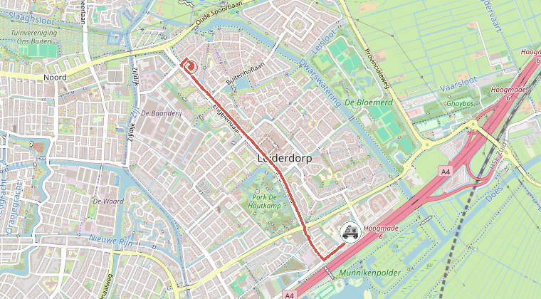 Kaart van de omgeving van de melding, met de kazerne die is gealarmeerd