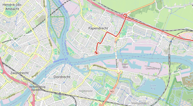 Kaart van de omgeving van de melding, met de kazerne die is gealarmeerd