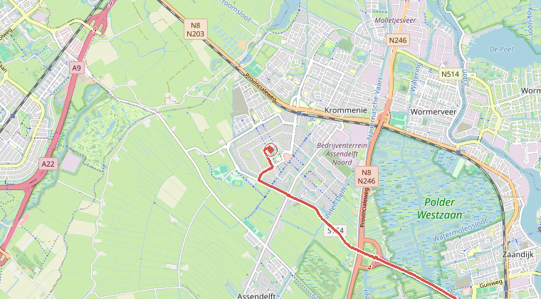 Kaart van de omgeving van de melding, met de kazerne die is gealarmeerd