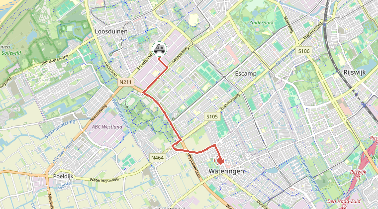Kaart van de omgeving van de melding, met de kazerne die is gealarmeerd