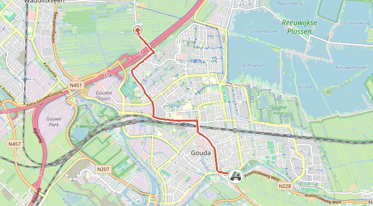 Kaart van de omgeving van de melding, met de kazerne die is gealarmeerd