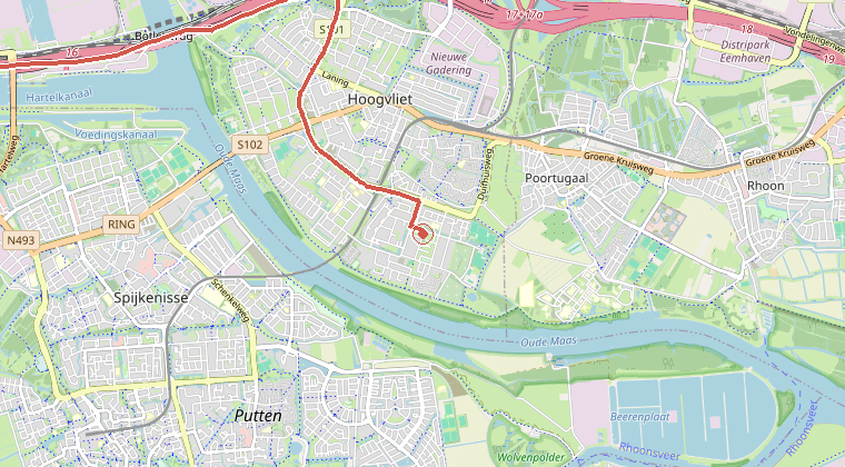 Kaart van de omgeving van de melding, met de kazerne die is gealarmeerd