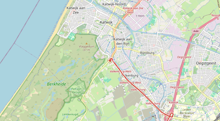 Kaart van de omgeving van de melding, met de kazerne die is gealarmeerd