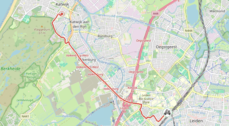 Kaart van de omgeving van de melding, met de kazerne die is gealarmeerd