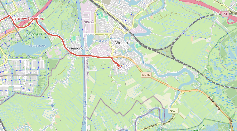 Kaart van de omgeving van de melding, met de kazerne die is gealarmeerd