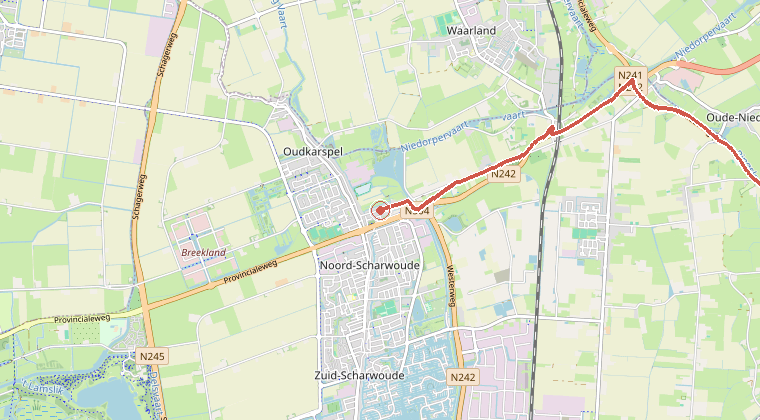 Kaart van de omgeving van de melding, met de kazerne die is gealarmeerd
