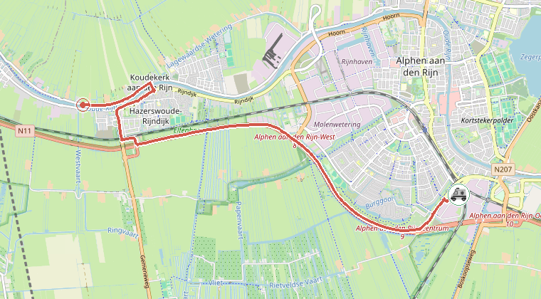 Kaart van de omgeving van de melding, met de kazerne die is gealarmeerd
