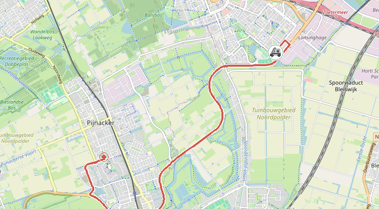 Kaart van de omgeving van de melding, met de kazerne die is gealarmeerd