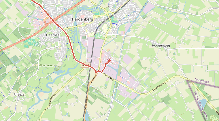Kaart van de omgeving van de melding, met de kazerne die is gealarmeerd