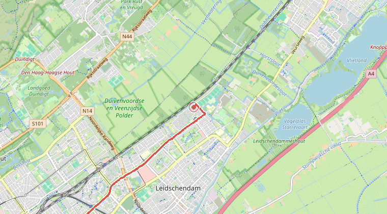 Kaart van de omgeving van de melding, met de kazerne die is gealarmeerd