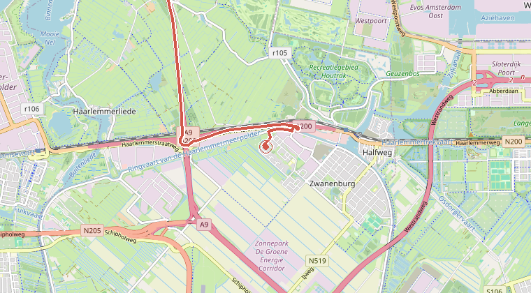 Kaart van de omgeving van de melding, met de kazerne die is gealarmeerd