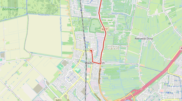 Kaart van de omgeving van de melding, met de kazerne die is gealarmeerd
