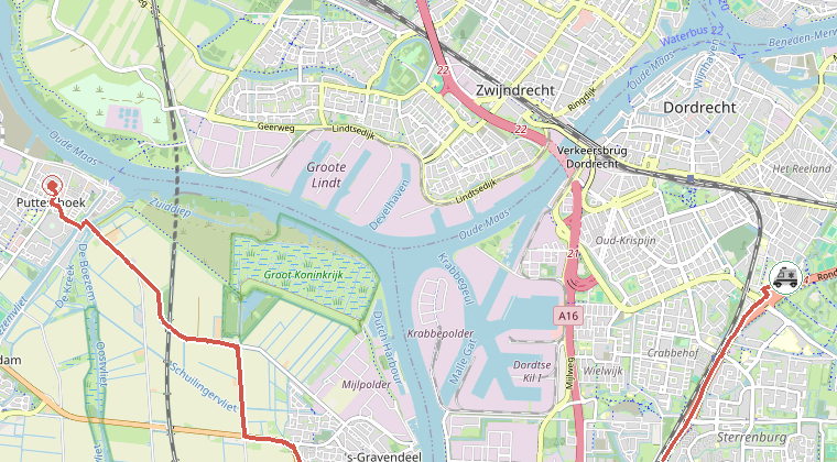 Kaart van de omgeving van de melding, met de kazerne die is gealarmeerd