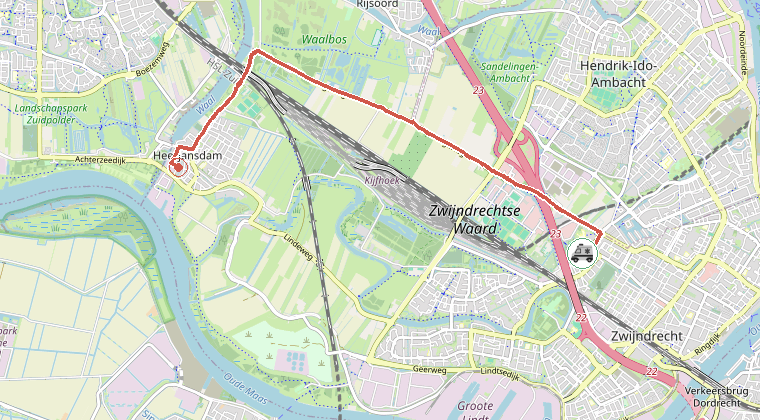 Kaart van de omgeving van de melding, met de kazerne die is gealarmeerd