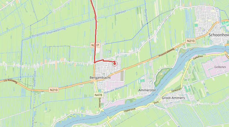 Kaart van de omgeving van de melding, met de kazerne die is gealarmeerd