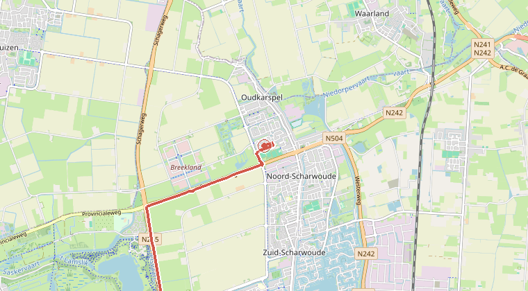 Kaart van de omgeving van de melding, met de kazerne die is gealarmeerd