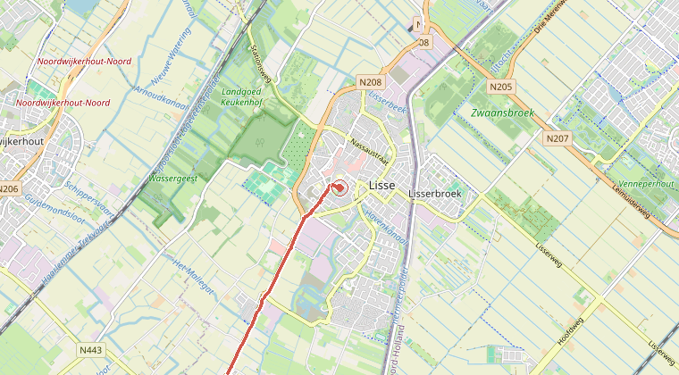 Kaart van de omgeving van de melding, met de kazerne die is gealarmeerd