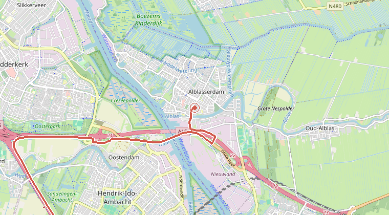 Kaart van de omgeving van de melding, met de kazerne die is gealarmeerd
