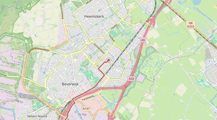 Kaart van de omgeving van de melding, met de kazerne die is gealarmeerd