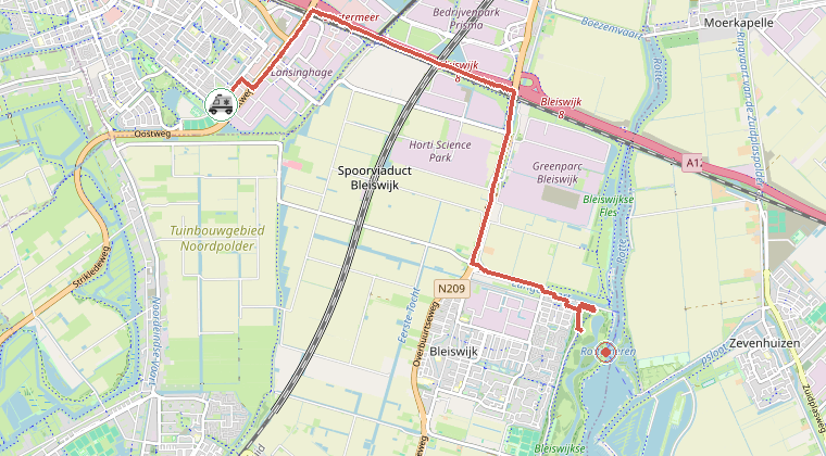 Kaart van de omgeving van de melding, met de kazerne die is gealarmeerd