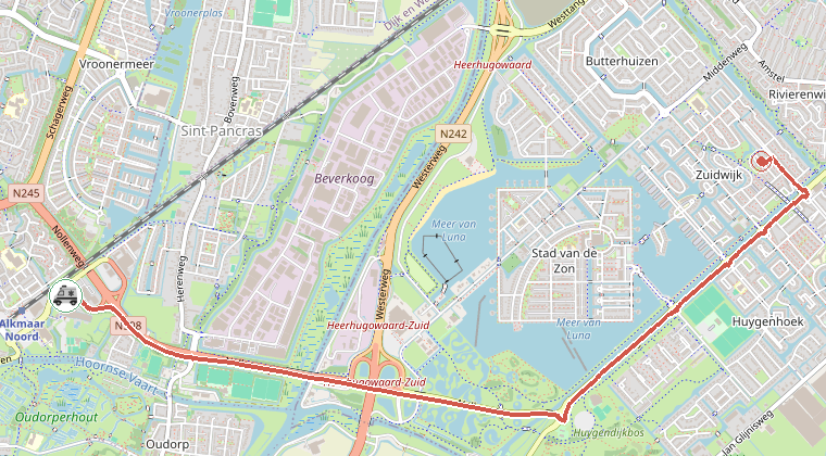 Kaart van de omgeving van de melding, met de kazerne die is gealarmeerd