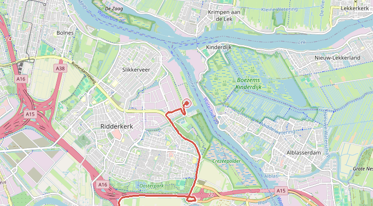 Kaart van de omgeving van de melding, met de kazerne die is gealarmeerd