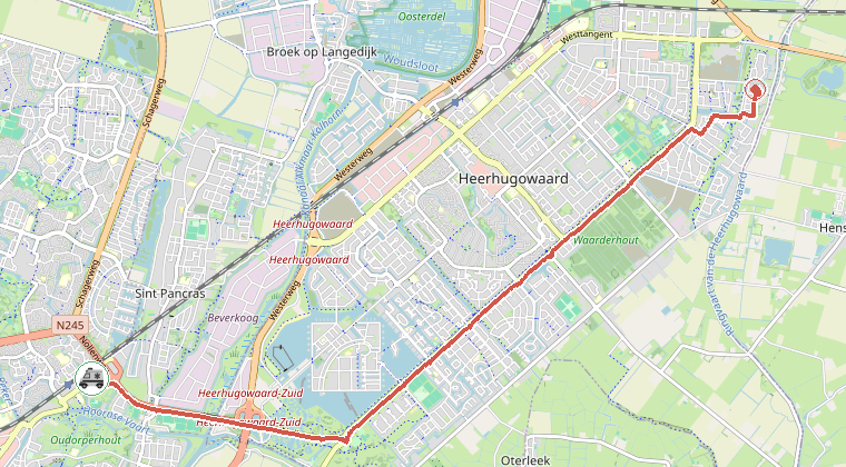 Kaart van de omgeving van de melding, met de kazerne die is gealarmeerd