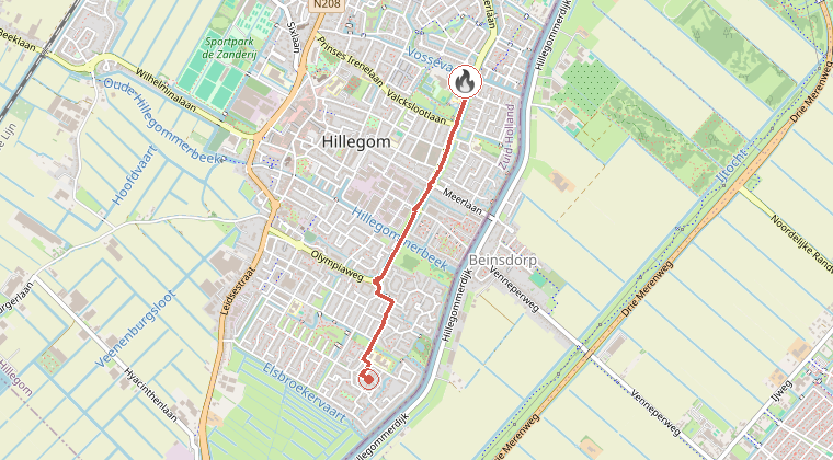Kaart van de omgeving van de melding, met de kazerne die is gealarmeerd