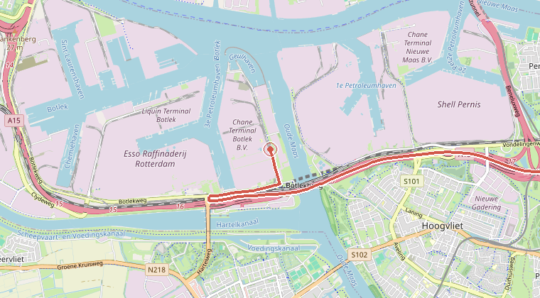 Kaart van de omgeving van de melding, met de kazerne die is gealarmeerd