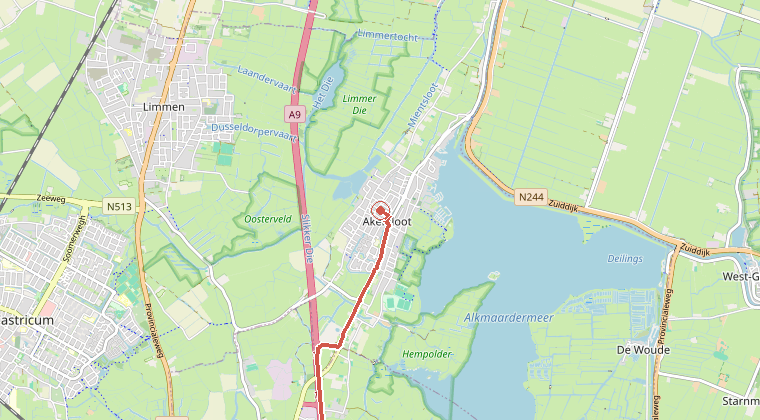 Kaart van de omgeving van de melding, met de kazerne die is gealarmeerd