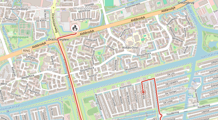 Kaart van de omgeving van de melding