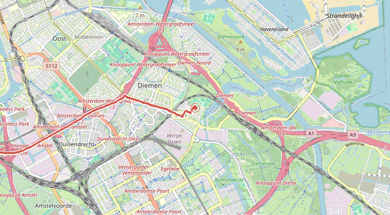 Kaart van de omgeving van de melding, met de kazerne die is gealarmeerd