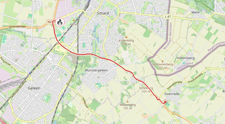 Kaart van de omgeving van de melding, met de kazerne die is gealarmeerd