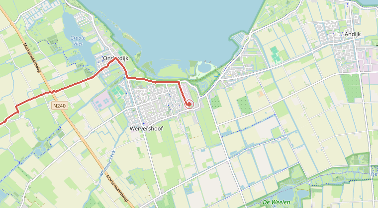 Kaart van de omgeving van de melding, met de kazerne die is gealarmeerd