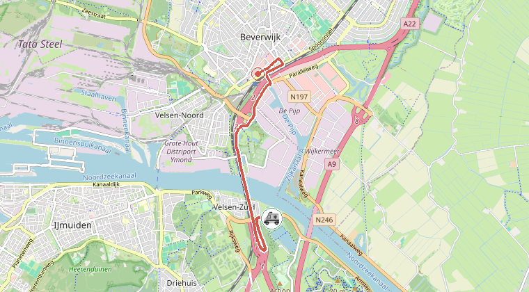 Kaart van de omgeving van de melding, met de kazerne die is gealarmeerd