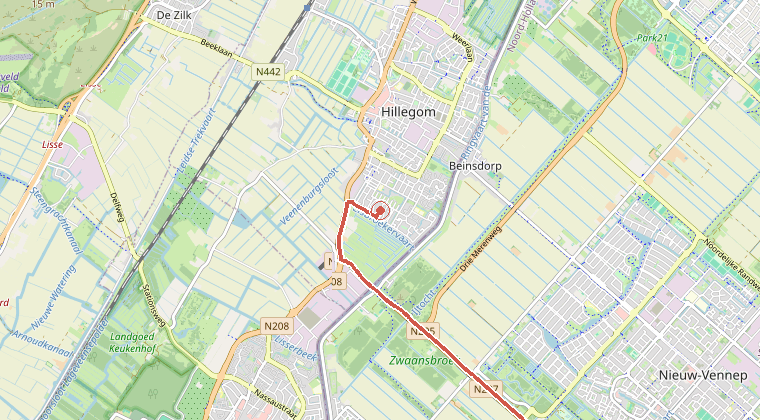 Kaart van de omgeving van de melding, met de kazerne die is gealarmeerd