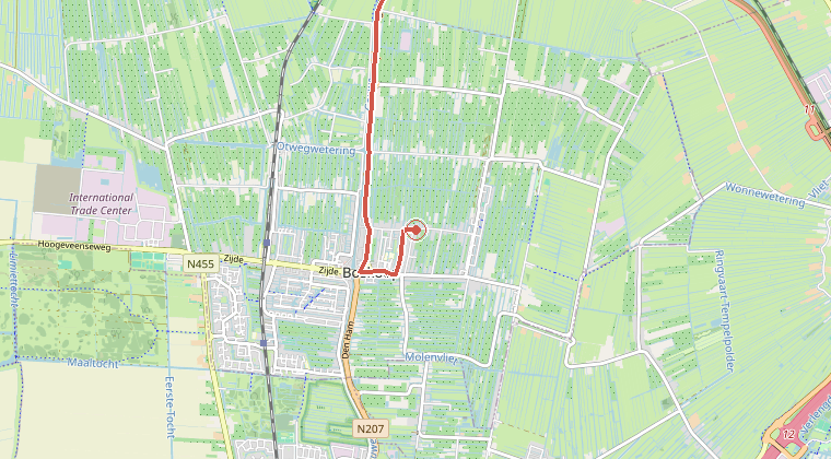 Kaart van de omgeving van de melding, met de kazerne die is gealarmeerd