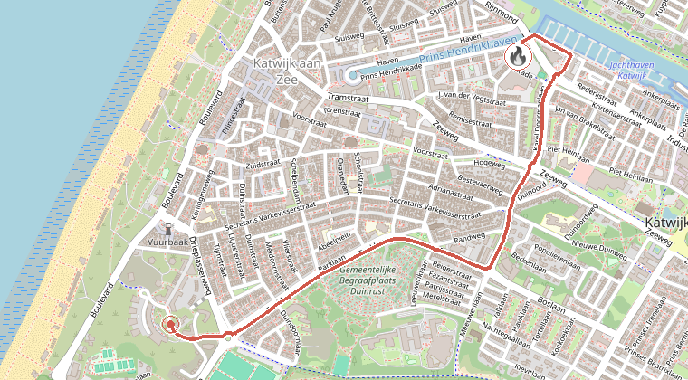 Kaart van de omgeving van de melding, met de kazerne die is gealarmeerd