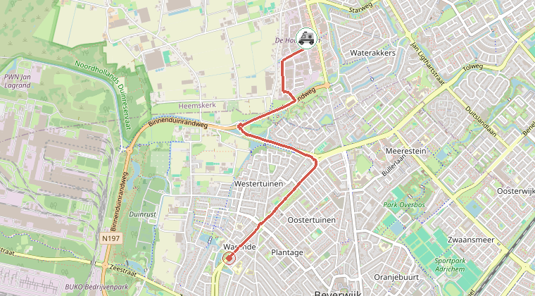 Kaart van de omgeving van de melding, met de kazerne die is gealarmeerd