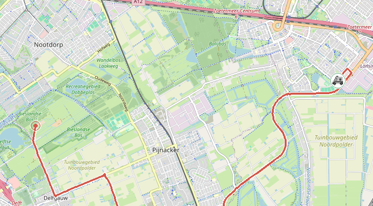 Kaart van de omgeving van de melding, met de kazerne die is gealarmeerd
