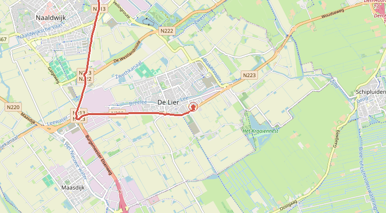 Kaart van de omgeving van de melding, met de kazerne die is gealarmeerd