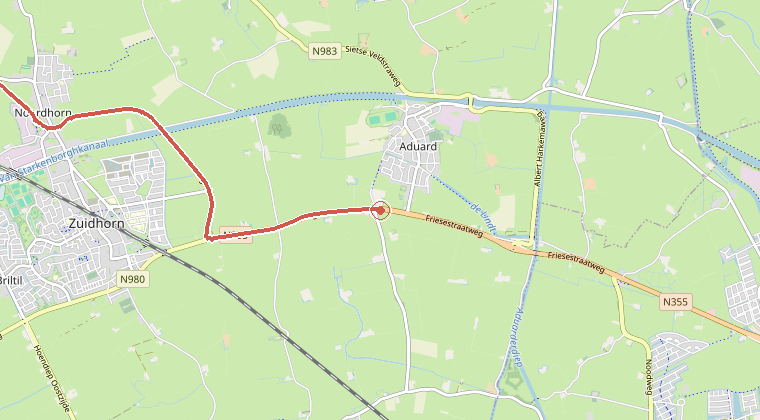 Kaart van de omgeving van de melding, met de kazerne die is gealarmeerd