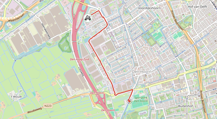 Kaart van de omgeving van de melding, met de kazerne die is gealarmeerd