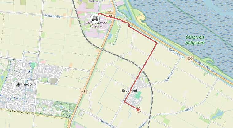 Kaart van de omgeving van de melding, met de kazerne die is gealarmeerd