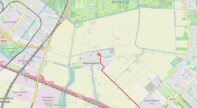Kaart van de omgeving van de melding, met de kazerne die is gealarmeerd
