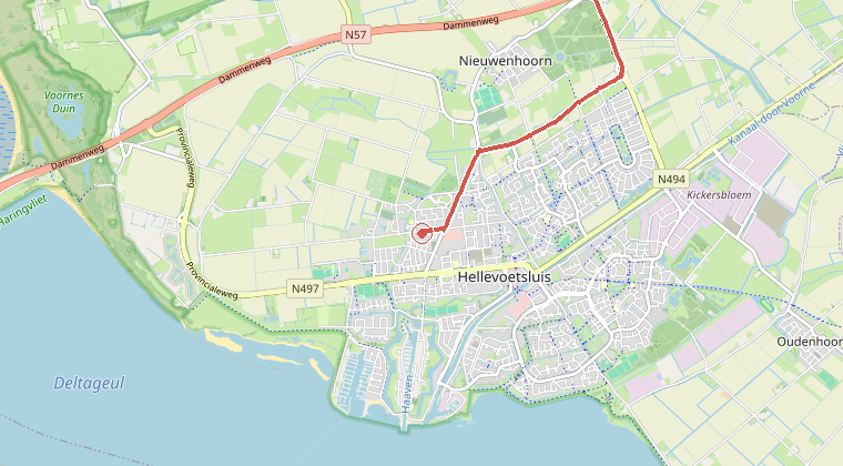 Kaart van de omgeving van de melding, met de kazerne die is gealarmeerd