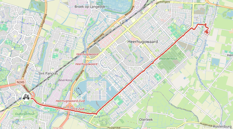 Kaart van de omgeving van de melding, met de kazerne die is gealarmeerd